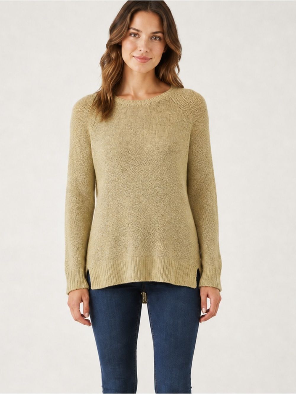 J. McLaughlin Pale Yellow Cotton Crew Neck Pullover Sweater Size M